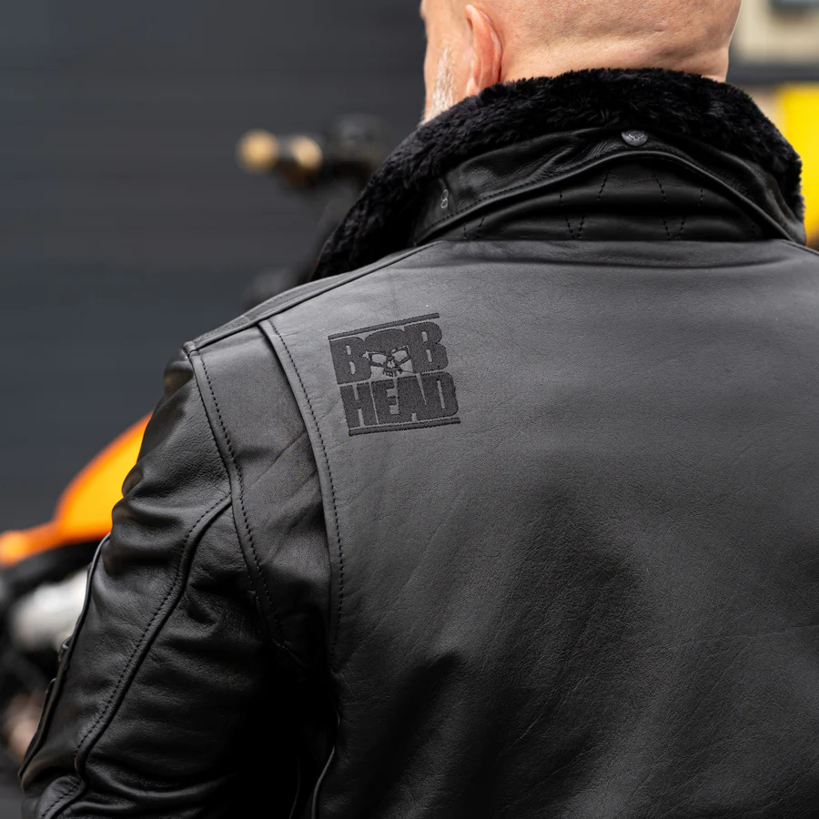 Leather Motorcycle Jacket Protective Bomber Black | Armored AAA - Image 3