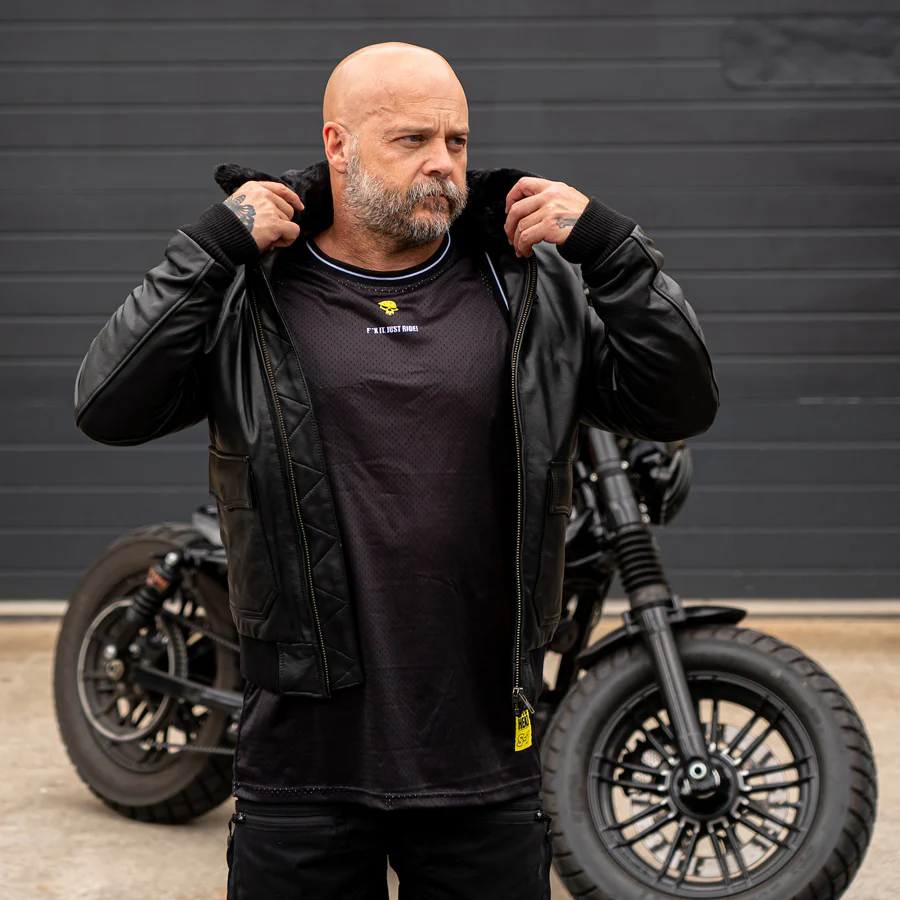 Leather Motorcycle Jacket Protective Bomber Black | Armored AAA - Image 6